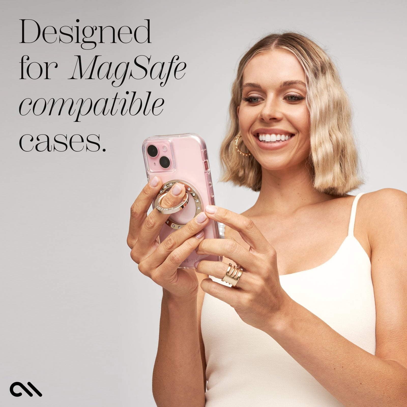 Case-Mate Magnetic Phone Ring Holder / Stand [MagSafe Compatible] for iPhone 14 13 12 Pro Max - Champagne Crystal