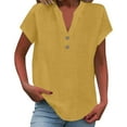 thumbnail image 2 of WCJM Short Sleeve Fitted T Shirts for Womens Women's Short Sleeve T-Shirt Loose Button Shirt Tops Stand Solid Color Sleeve Collar Casual Women's Shirt, 2 of 6