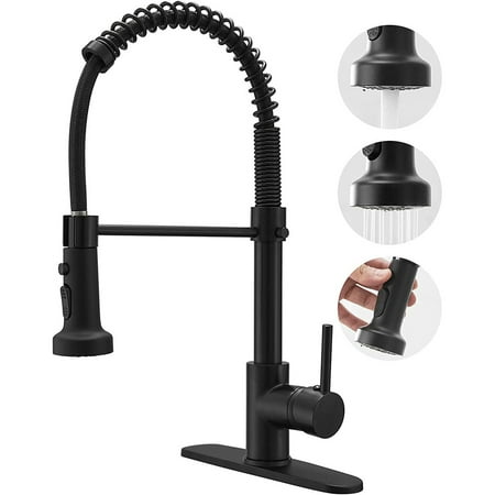 

Commercial Kitchen Faucet With Pull Down Sprayer Solid Brass High-Arc Single Handle Single Lever Spring Rv Kitchen Sink Faucet With Pull Out Sprayer 3 Function Laundry Faucet Matte Black