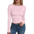 thumbnail image 2 of GEWSEY Women's Boat Neck Tops Long Sleeve Shirts Casual Fitted Tee Shirts Solid Color Fall Basic Clothes (Pink, XL), 2 of 5