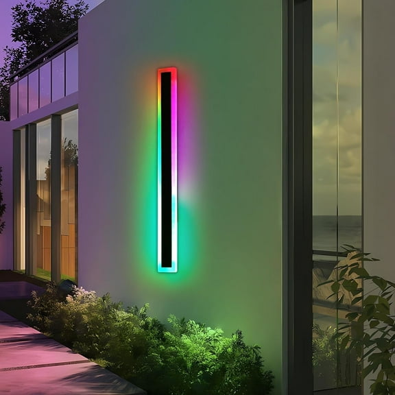 23.6inch Outdoor Modern Wall Light 10 Colour RGB Dimmable Long Wall Sconce IP65 Waterproof Simple Acrylic Exterior Wall Mount Lights Fixtures