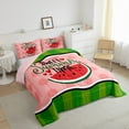 thumbnail image 3 of Feelyou Cartoon Watermelon Full Size Comforter Sets, Pink Green Stripes Bedding Comforter Set, Sweet Summer Time Reversible Bedding Sets, Super Cozy Room Decor, 3 Pieces, 3 of 8
