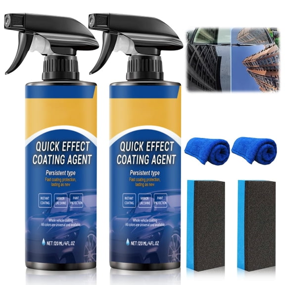 2 Pcs 4.23oz Quick Effect Coating Agent for Car,Quickly Coat Car Wax,Car Scratch Wax Polish Sprays Waterless Wash,Oil Film Emulsion Glass Cleaner with Sponge and Cloth
