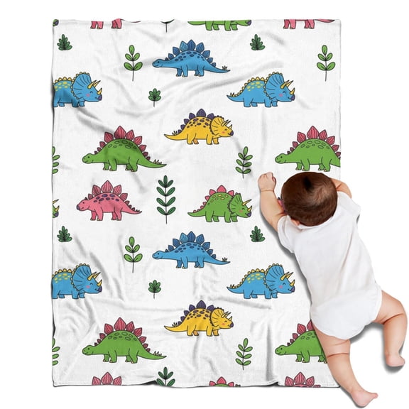 White Dinosaurs Plants Pattern Blanket,Comfortable Soft Flannel Throw Blanket,All Season,Warm Lightweight Blankets for Sofa Bed Couch Living Room Chair,30"x40"