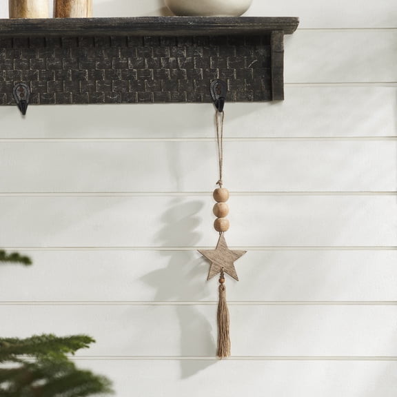 VHC Brands Patriotic Natural Beads Star & Tassel Ornament 10x3, Fourth of July Decorations, Americana Ornament, Independence Day Decor