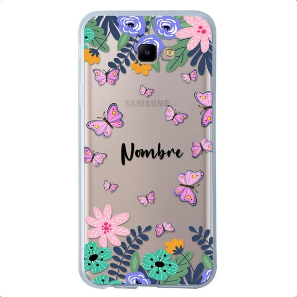 czcpp-INSTACASE Funda Compatible con Galaxy J4 Core Personalizada con Tu Nombre Mariposas Rosas y Flores, Protector Compatible con Galaxy J4 Core Personalizado, Case Mariposa Antigolpes TPU