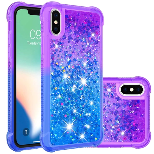 Funda para iPhone X/iPhone XS Transparente con Brillos Carcasa Protectora Antigolpes con Glitter Brillante