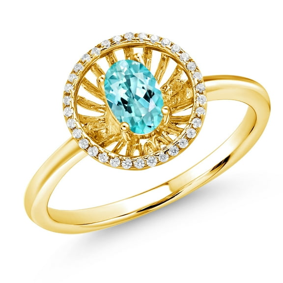 Gem Stone King 18K Yellow Gold Plated Silver Blue Apatite Ring for Women (1.00 Cttw, Oval 6X4MM, Gemstone Birthstone, Size 5)