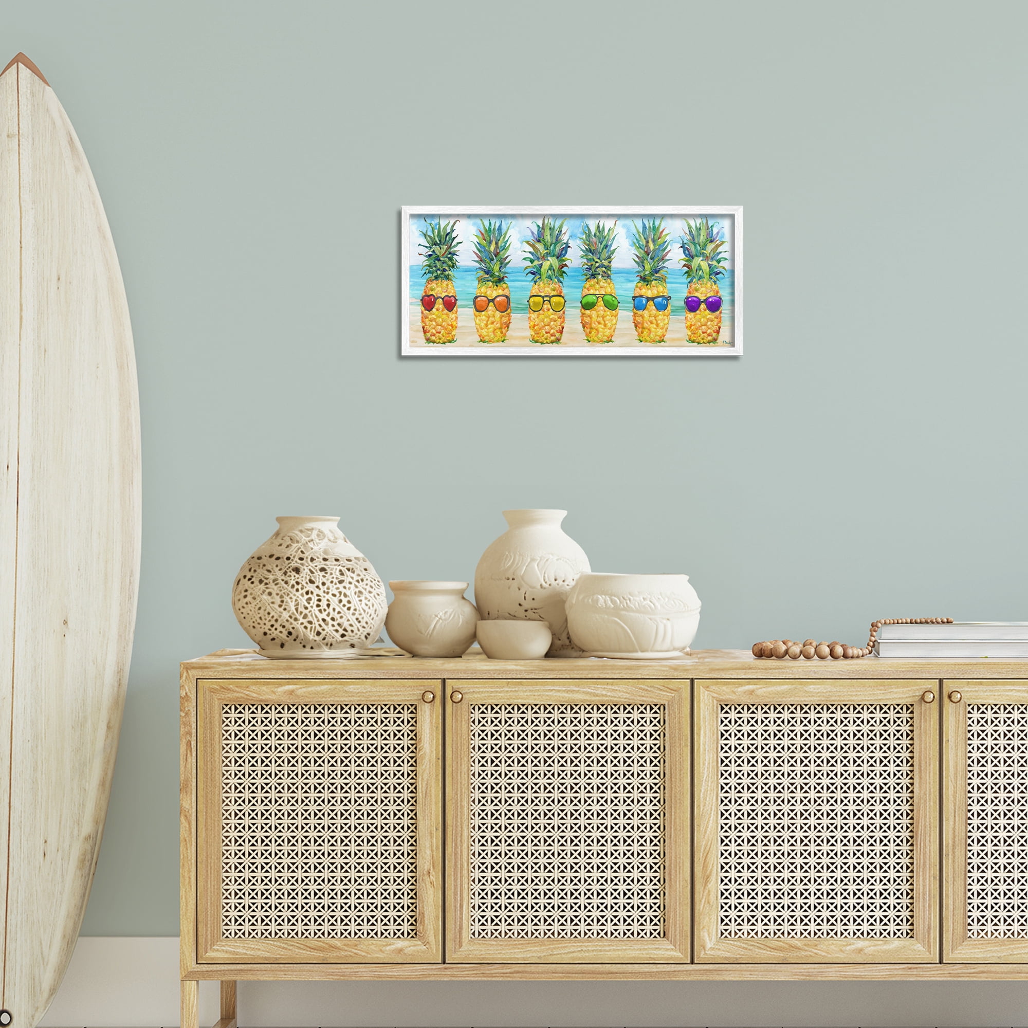 Stupell Industries Rainbow Beach Pineapples Food & Beverage Painting White Framed Art Print Wall Art, 24 x 10
