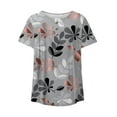 thumbnail image 3 of Fsqjgq T Shirts for Women Basic Pink Blouses for Women Short Sleeve Button Neck Flower Printed Pleated T Shirt Top Casual Floral Fit Shirts Tee Blouse Gray Xl, 3 of 4