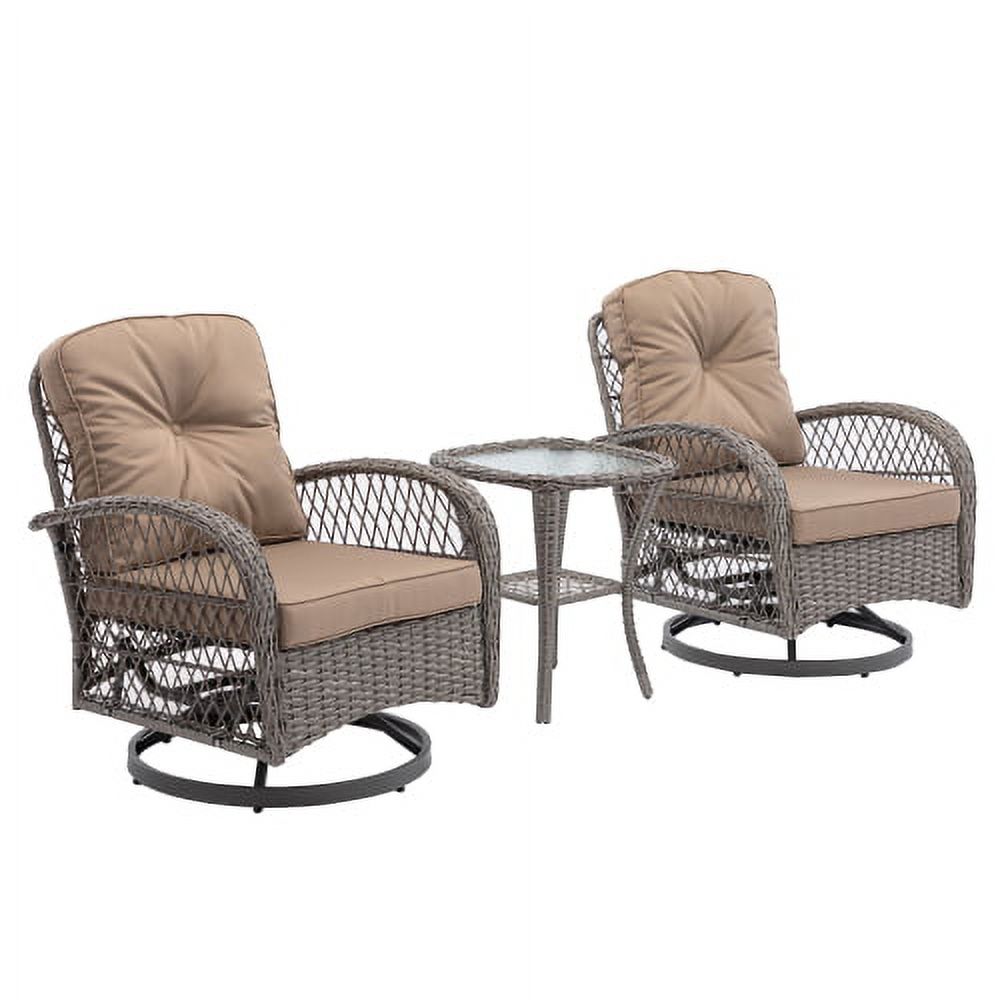 3 Pieces Patio Furniture Set, Patio Swivel Rocking Chairs Set, 2PCS Rattan Rocking Chairs and Side Table, Wicker Patio Bistro Set with Padded Cushions, for Patio Deck Porch Balcony,Coffee - image 2 of 7