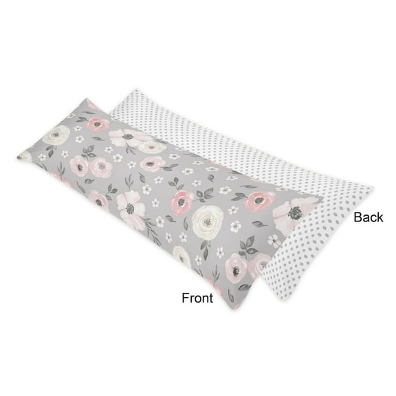 Sweet Jojo Designs Watercolor Floral Grey and Pink Body Pillow Cover Case 54x20 (Pillow Not Included)