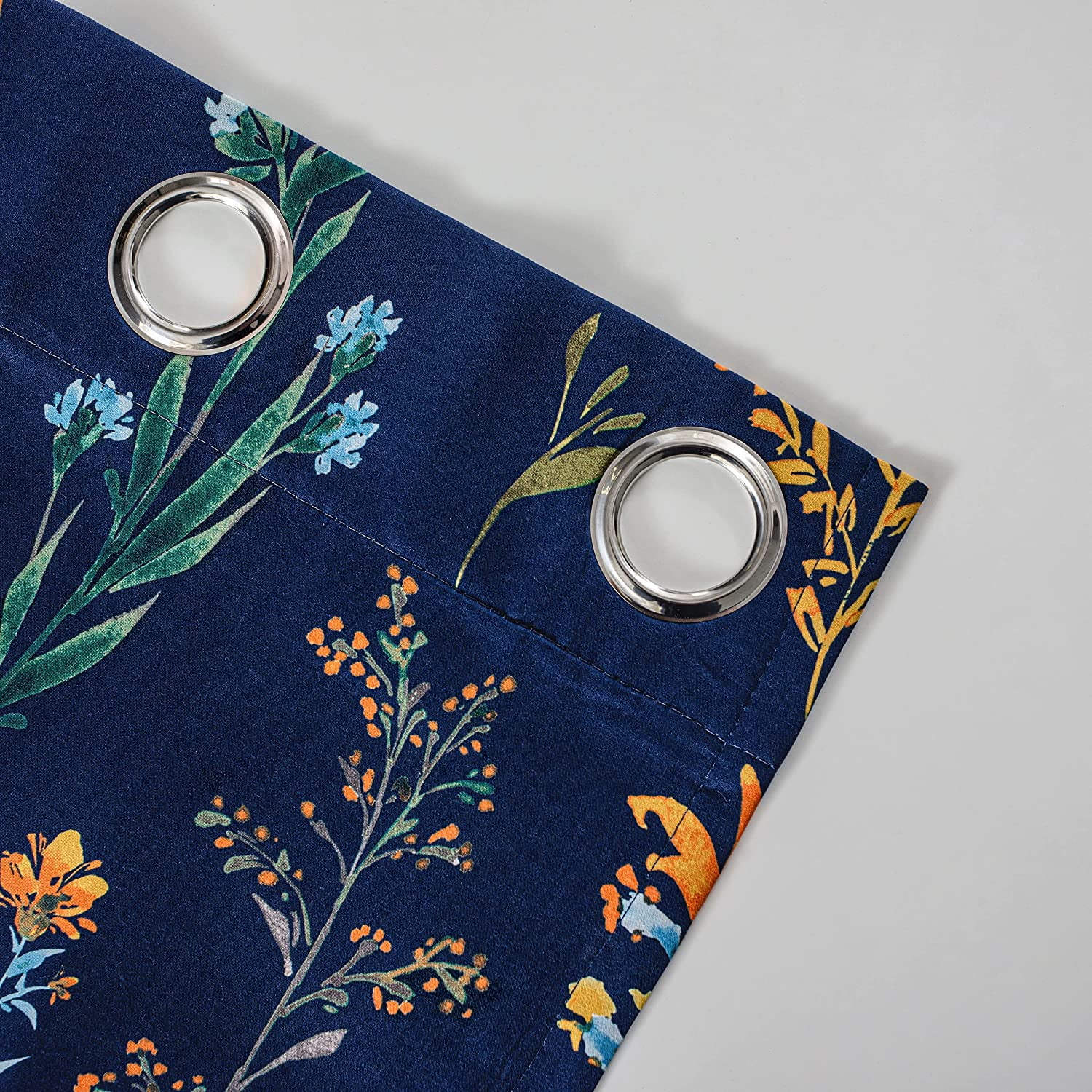 DriftAway Sylvia Floral Botanical Herbs Watercolor Printed Pattern Lined Blackout Window Curtain Grommet 52" x 84" Navy