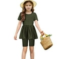 thumbnail image 6 of ZACPNCV Girls Summer Outfits Short Sleeve Ruffle Hem Top and Biker Shorts Set Girl Clothes Olive Green 12-13 Years, 6 of 9