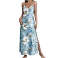 thumbnail image 2 of Maqroz Boho Dresses for Women Plus Size 2026 Casual A Line Spaghetti Strap V Neck Maxi Sundress Side Split Silk Floral Graphic Dresses Beach Vacation Clothes Multicolor L, 2 of 8