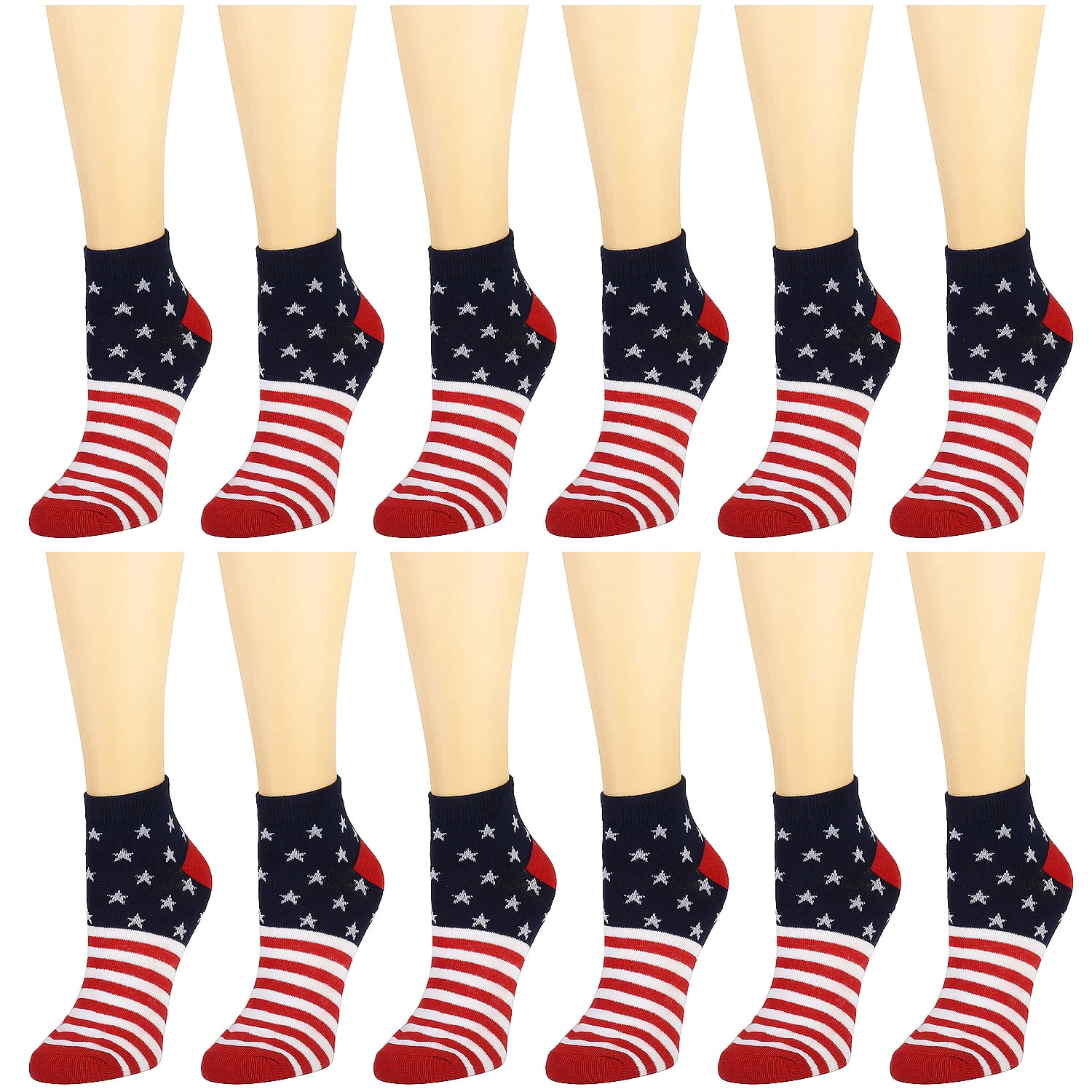 Falari 12 Pairs Women's Ankle Socks Size 911 Patriotic USA Flag