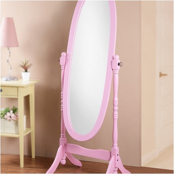 JERFIT Queen Anne Floor Mirror Pink, Full Length Cheval Mirror with Wood Frame, Tilting Freestanding Standing Mirror for Bedroom, Traditional Elegant Dressing Mirror