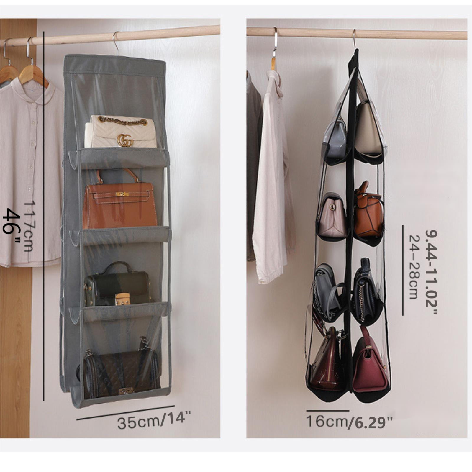 6 Pockets Clear Hanging Purse Handbag Storage Organizer Closet Rack