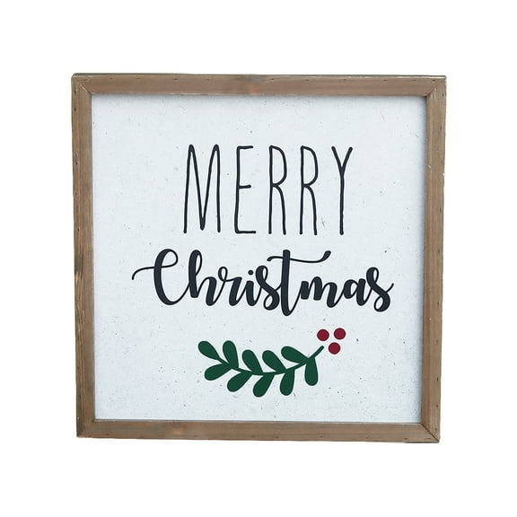 Parisloft Merry Christmas Wood Framed Sign, Farmhouse Christmas Wall Decor, Multi, 15.8"W