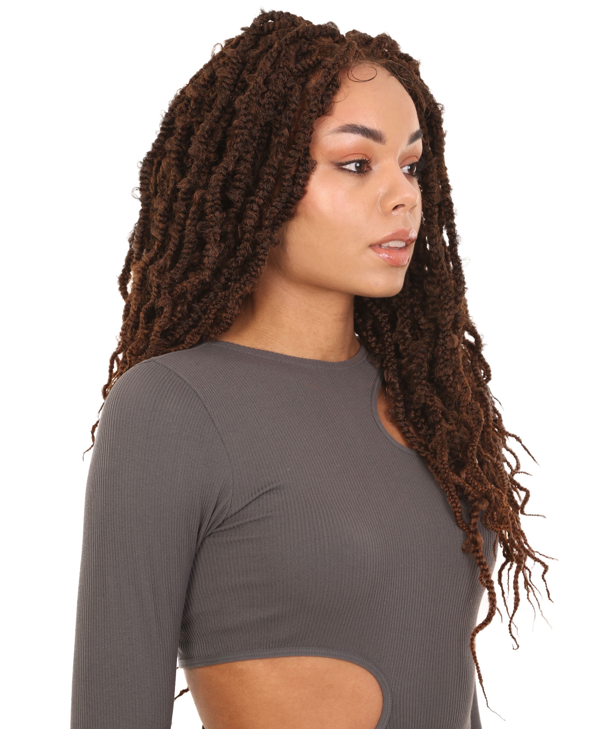 LUXLUXE Minia Curly Braid 27 inch Long 4X4 Hand Tied Lace Braid Braided Wig, Beauty Heat Resistant Fiber BLB-0155 (Black to Copper Blonde blend)