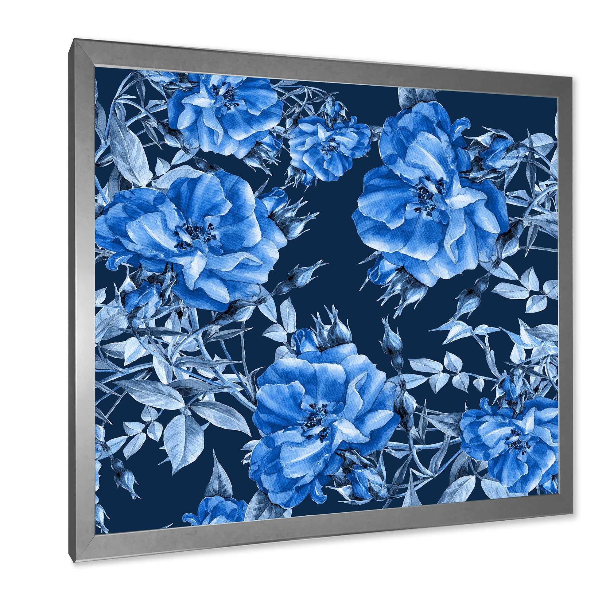 Designart 'Abstract Blue Wildflowers' Modern Framed Art Print