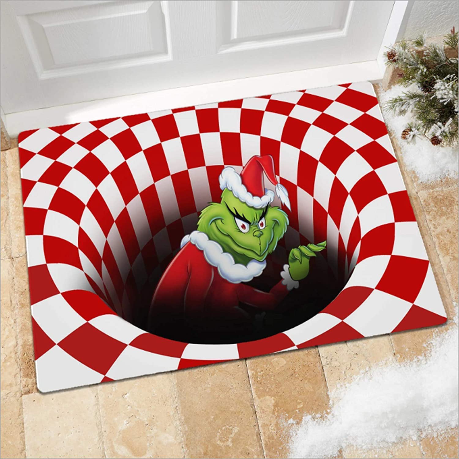 Christmas Grinch Red 3D Illusion Doormat Merry Christmas Grinch Doormat 