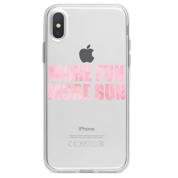 DistinctInk Clear Shockproof Hybrid Case for iPhone XS Max (6.5" Screen) - TPU Bumper Acrylic Back Tempered Glass Screen Protector - More Fun More Sun
