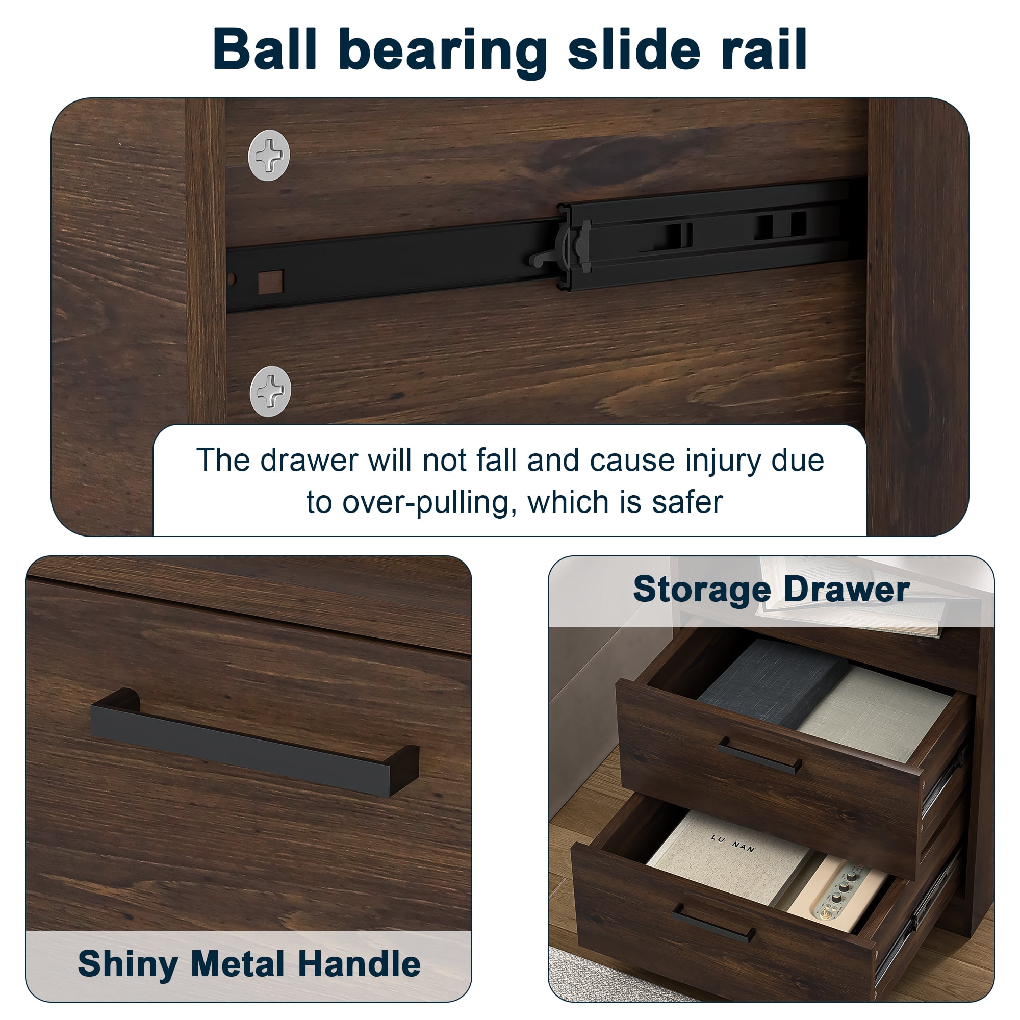 Demi Bonn 18" Side Table with Fast Charging Station USB C Cable Fast Charging, End Table Nightstand with Drawer and Shelf for Bedroom, Living Room, Brown