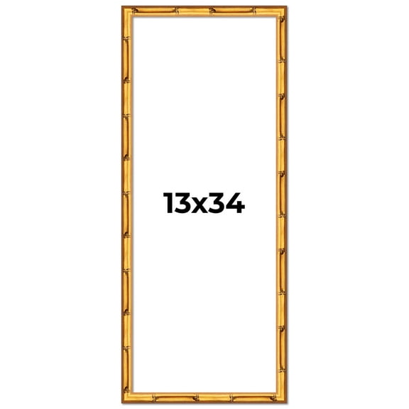 13x34 Frame Gold Bamboo Solid Wood Picture Frame | 0.75 Inch Moulding Width | Interior Frame Depth