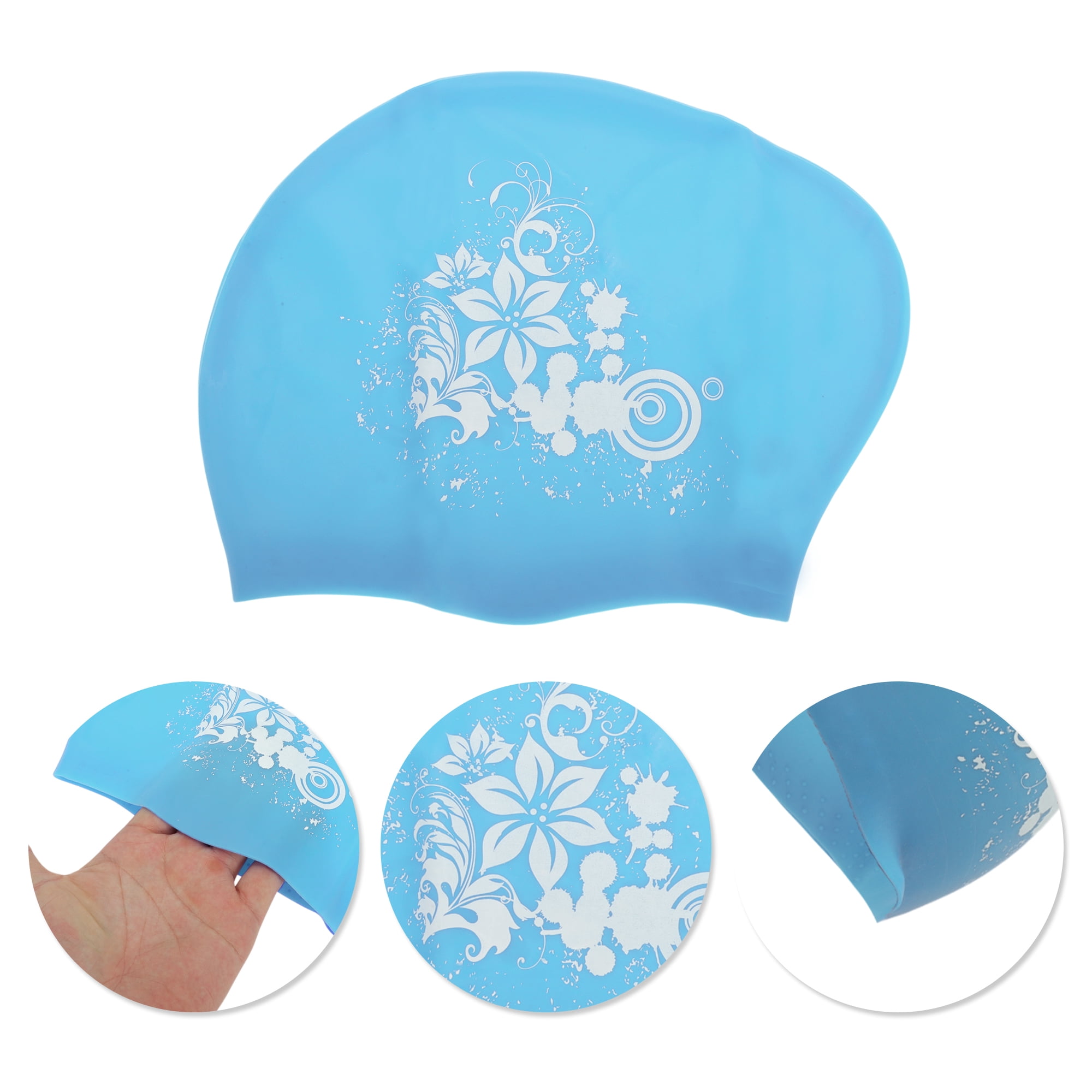 Unique Bargains Floral Pattern Swim Cap 1Pc Lake Blue