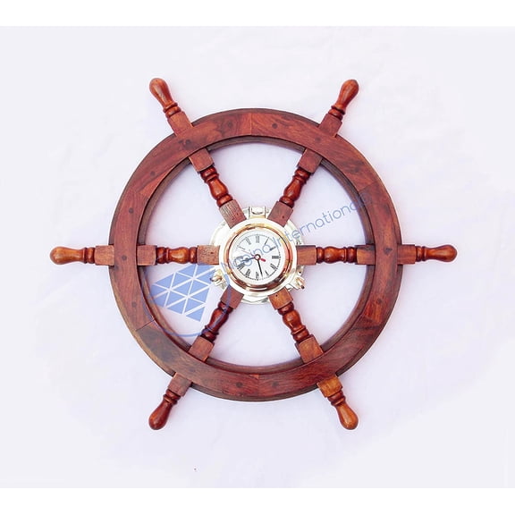 "Nagina International 24"" Nautical Ship Wheel & 3"" Porthole Clock - Pirate   Home Decor"