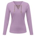 thumbnail image 5 of Sexlip Womens V Neck Long Sleeve Blouse Lace Up Front Design Stretchy Fabric Slim Silhouette for Evening Occasions Purple M, 5 of 6