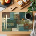 thumbnail image 2 of Teal Green Boho Placemats Set of 12 Color Block Geometric Modern Place Mats Indoor Wipeable Table Mats Washable Cloth Dining Table Placemats for Kitchen Holiday Party Home Decor 13x19 Inch, 2 of 9
