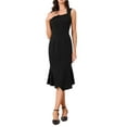 thumbnail image 1 of INSPIRE CHIC Vestido de cóctel sin mangas con escote corazón, ajustado, con cola de pez y volantes midi L Negro, 1 of 6
