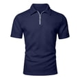 thumbnail image 7 of OGLCCG Men's Quarter-Zip Golf Shirts Lapel Collared Jacquard Short Sleeve Pullovers Casual Solid Color Business Tee Tops,M,Navy, 7 of 7