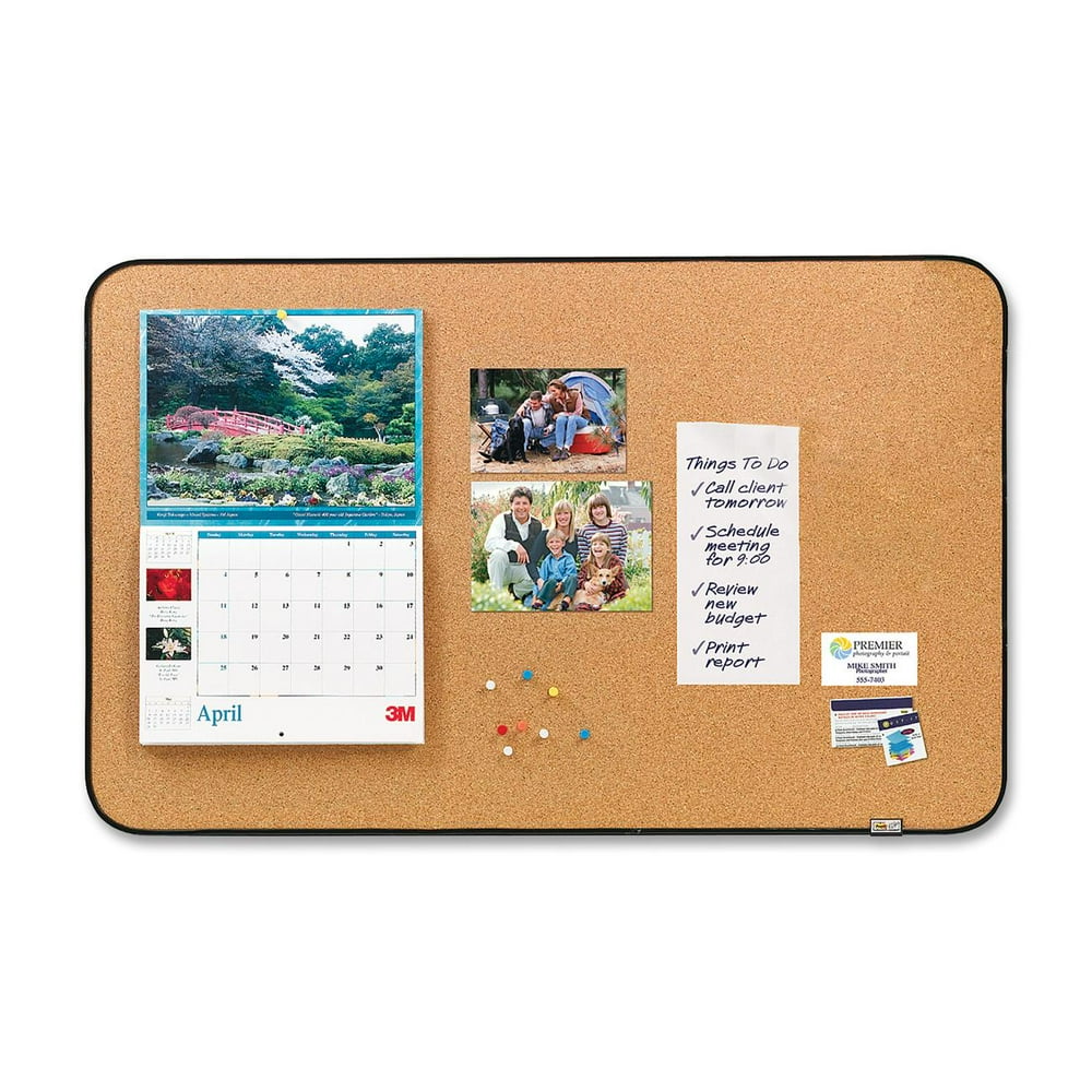 Postit Sticky Cork Board, 22" x 36", Black and Gray, Includes Command