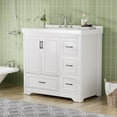 thumbnail image 3 of 36Inch Bathroom Vanity with Single Sink, Modern Storage Cabinet with 4 Drawers and 2 Doors, Anti-Spill Hole, Freestanding Cabinet for Home, White, 3 of 7
