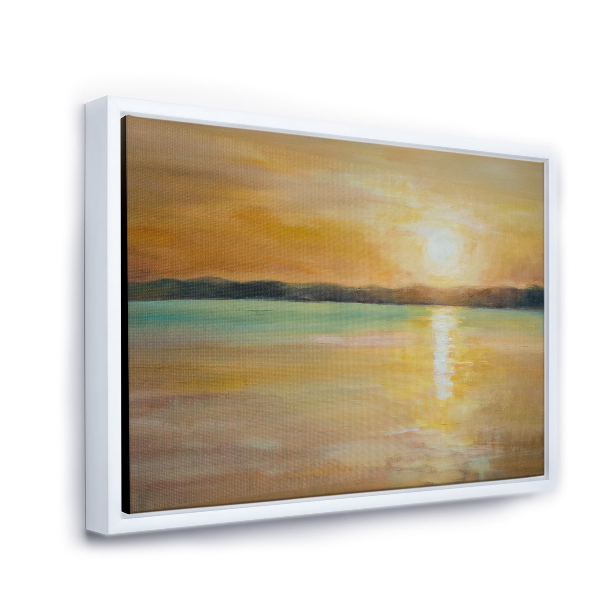 Designart 'Abstract Yellow Sunset At The Horizon' Nautical & Coastal Framed Canvas Wall Art Print