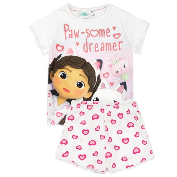 Gabby's Dollhouse Girls White Short Sleeve Short Leg Pyjama Set