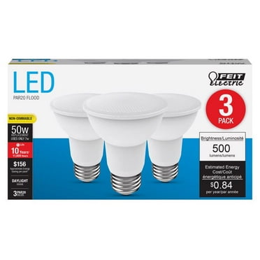 Feit Electric LED PAR20 Medium E26 Base Light Bulb - 50W Equivalent - 10 Year Life - 500 Lumen - 5000K Daylight - Non-Dimmable | 3-Pack