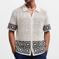 thumbnail image 1 of Ceisia Men's Summer Lightweight Geometric Patchwork Open Knit Short Sleeve Button Down Cardigan for Casual and Vacation Wear Multicolor XL Gifts, 1 of 9