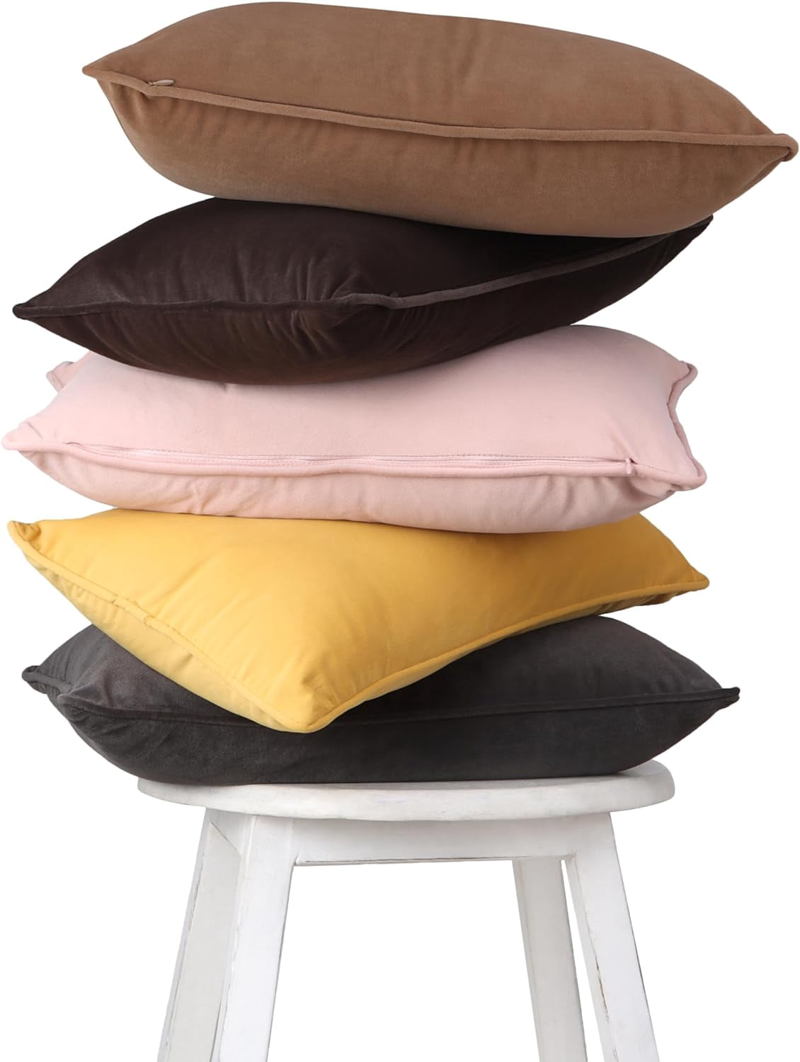 A1HC Set of 2 Luxurious Soft Velvet Throw Pillow Covers Only, 12"x20", Tan, Decorative Cushion Covers with Hidden YKK Zipper for Sofa or Bed
