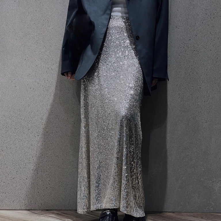 Mrat Floral Midi Skirt Fashion Women Casual Sequin High Waist