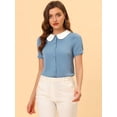 thumbnail image 2 of INSPIRE CHIC Blusa De Manga Corta Para Mujer Con Cuello Peter Pan En Contraste Negro L INSPIRE CHIC Camisa, 2 of 5