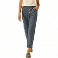 thumbnail image 4 of Dxzfnsa Womens Summer Pants Women's Loose Casual Solid Color Pants Summer Straight Leg Pants Cotton Linen Button Waist Trousers with Pockets, 4 of 8