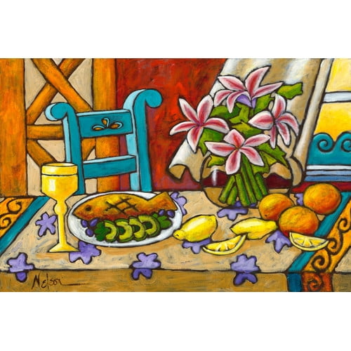 Marmont Hill "Lillies by the Sea" by Janet Nelson Painting Print on Wrapped Canvas