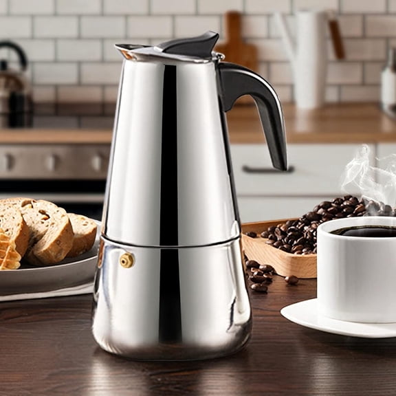 ABCISI Coffee Pot,Stainless Steel Moka Pot Italian Coffee Maker 6 cup/10 OZ Stovetop Espresso Maker for Gas or Electric Ceramic Stovetop Camping Manual Cuban Coffee Percolator for Cappuccino or Latte