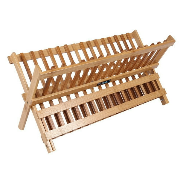Escurridor de platos plegable de bambú de de doBle nivel para cocina