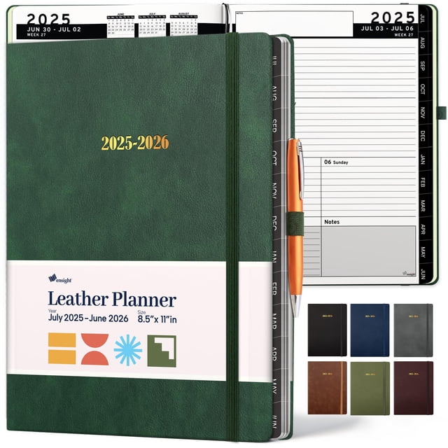 Planner Ensight 2025-2026 - Tapa dura (piel, 21 x 28 cm), color verde