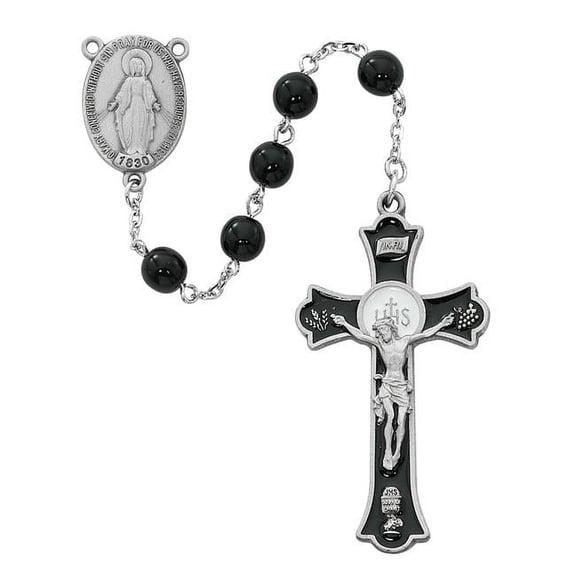 McVan R560DF 7 mm Holy Mass Crucifix Cross Rosary Set - Black